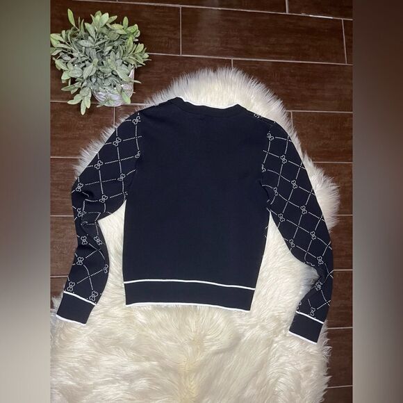 River Island London Black argyle Heart Knit Cardigan Sz 14 - Picture 9 of 12
